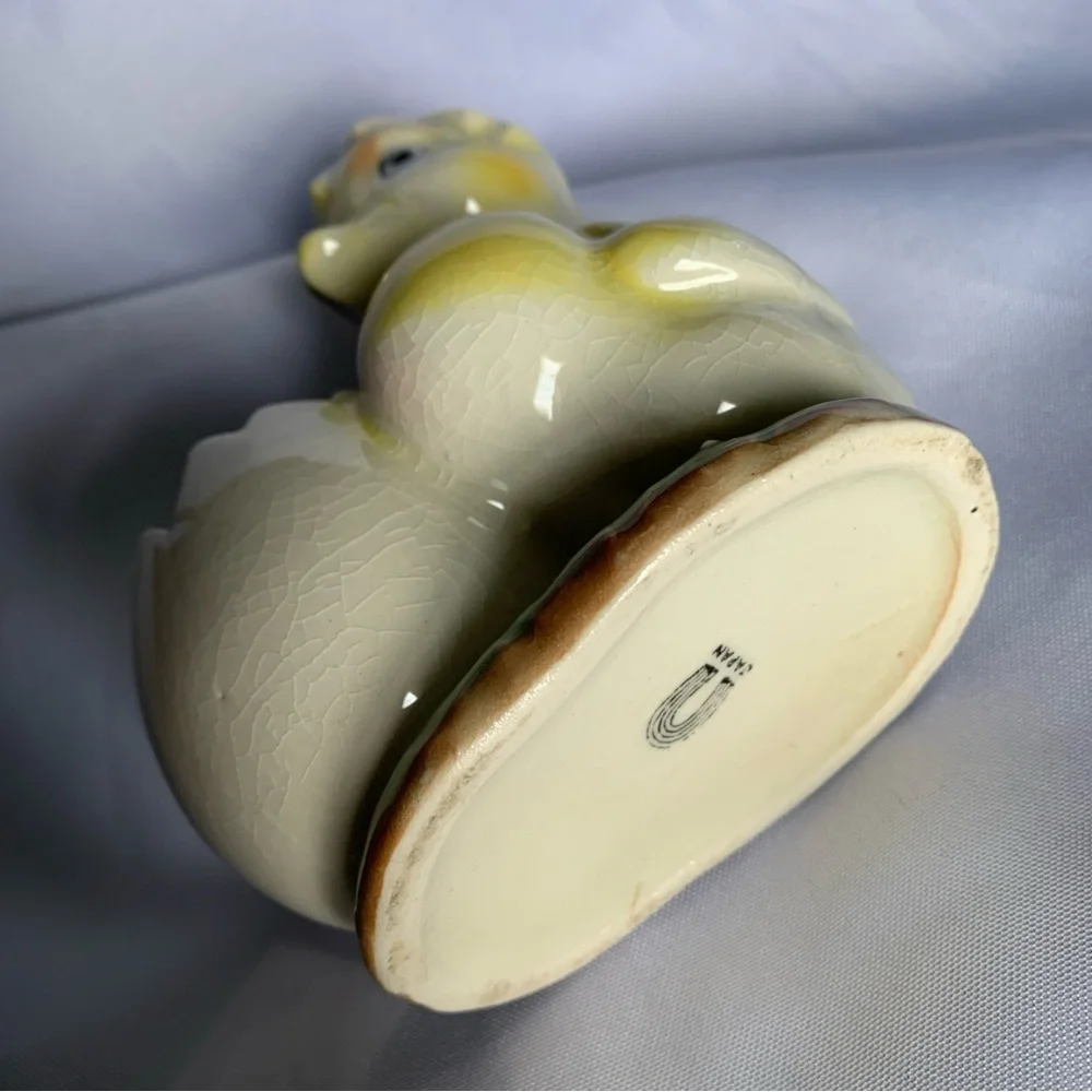 Yellow Porcelain Duckling Easter Egg Planter Made in Japan Farm Animal Vintage